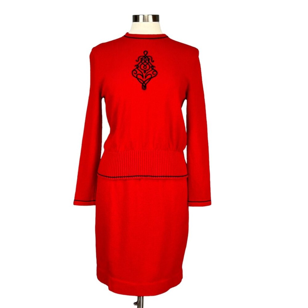 Vintage Don Sayres Wellmore Womens Santana Knit Skirt Sweater Jacket Red 10 12 - Picture 6 of 15